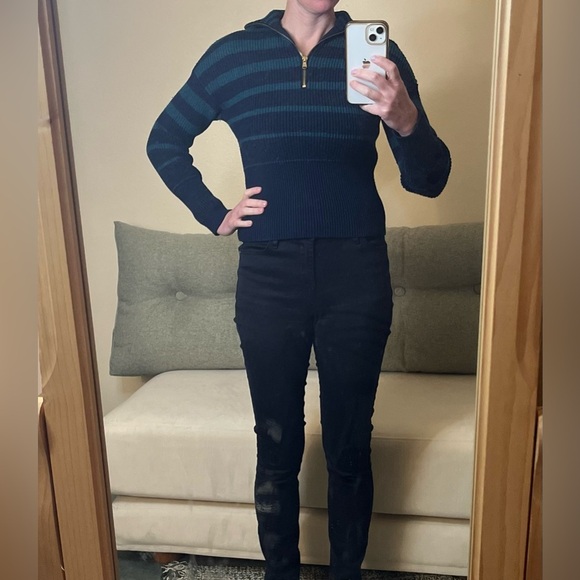 Trina Turk Sweater - Women's Small Navy Blue Green - Zip Turtleneck Pullover - Picture 11 of 12